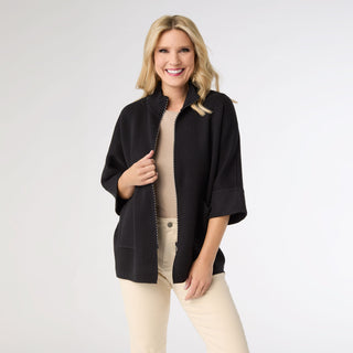 Heavenly-Luxe Rhinestone Zip Front Cardigan with Pockets - Black