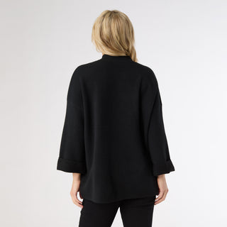 Heavenly-Luxe Mock Neck 3/4 Sleeve Rhinestone Sweater - Black