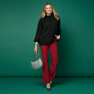 Heavenly-Luxe Mock Neck 3/4 Sleeve Rhinestone Sweater - Black