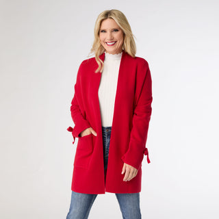 Heavenly-Luxe Bow Sleeve Cardigan with Pockets - Tango Red