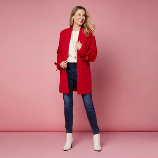 Heavenly-Luxe Bow Sleeve Cardigan with Pockets - Tango Red