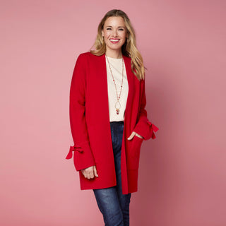 Heavenly-Luxe Bow Sleeve Cardigan with Pockets - Tango Red