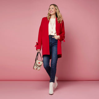 Heavenly-Luxe Bow Sleeve Cardigan with Pockets - Tango Red