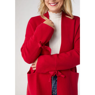 Heavenly-Luxe Bow Sleeve Cardigan with Pockets - Tango Red