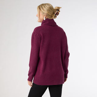 Heavenly-Luxe Cowl Neck Cable Sweater with Pockets - Boysenberry