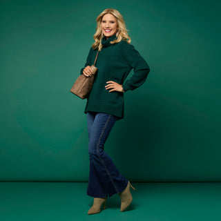 Heavenly-Luxe Cowl Neck Cable Sweater with Pockets - Beige Heather