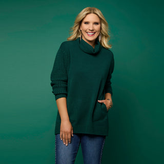 Heavenly-Luxe Cowl Neck Cable Sweater with Pockets - Beige Heather