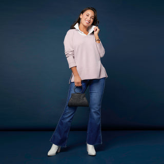 Heavenly-Luxe Crew Neck Sweater with Woven Collar - Blush Lavender