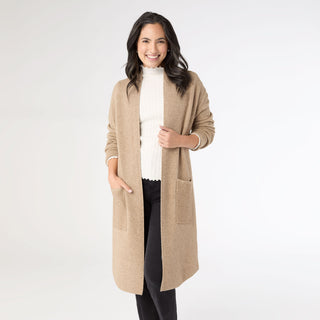 Heavenly-Luxe Long Cardigan with Lattice Back - Beige Heather