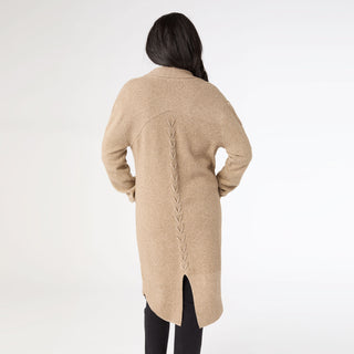 Heavenly-Luxe Long Cardigan with Lattice Back - Beige Heather