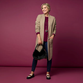 Heavenly-Luxe Long Cardigan with Lattice Back - Beige Heather