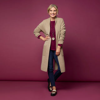 Heavenly-Luxe Long Cardigan with Lattice Back - Beige Heather
