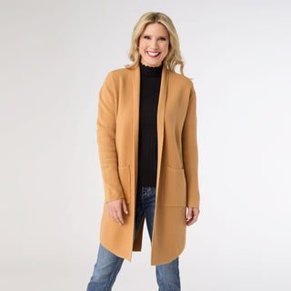 Heavenly-Luxe Long Cardigan with Lattice Back - Camel