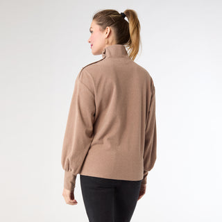 Audrina Super Soft Top with Button Detail - Mushroom Heather