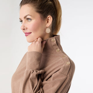 Audrina Super Soft Top with Button Detail - Mushroom Heather