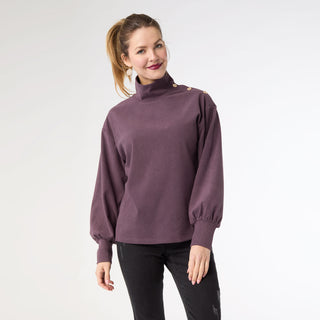 Audrina Super Soft Top with Button Detail - Plum Heather