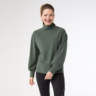 Audrina Super Soft Top with Button Detail - Green Heather