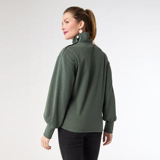 Audrina Super Soft Top with Button Detail - Green Heather