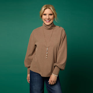Audrina Super Soft Top with Button Detail - Green Heather