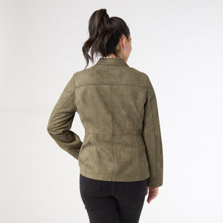 Raellyn Faux Suede Zip Front Jacket - Olive