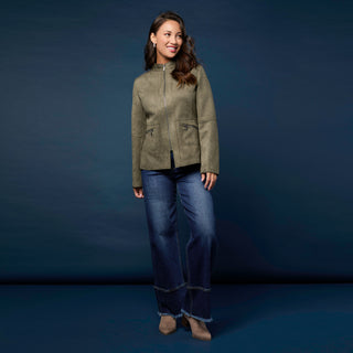 Raellyn Faux Suede Zip Front Jacket - Olive