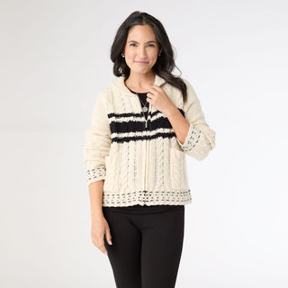 Romilly Collared Zip Front Cardigan - Cream/Black
