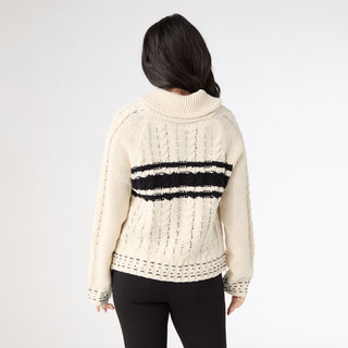 Romilly Collared Zip Front Cardigan - Cream/Black