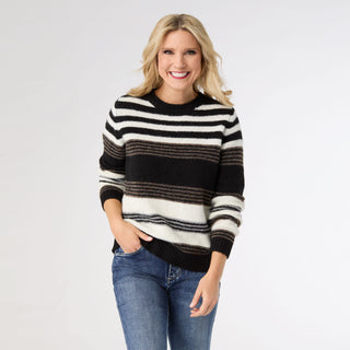 Kaelynn Brushed Crew Neck Sweater - Black Stripe