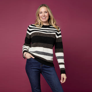 Kaelynn Brushed Crew Neck Sweater - Black Stripe