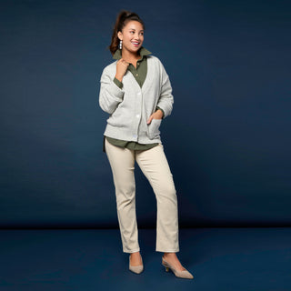 Shannen Button Front Cardigan with Pockets - Light Heather Grey