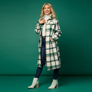 Shelley Plaid Shacket Dress with Belt - Ivory/Green/Navy Plaid