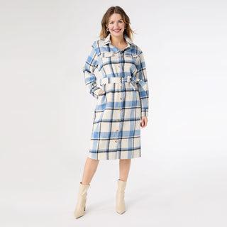 Shelley Plaid Shacket Dress with Belt - Ivory/Blue/Black Plaid