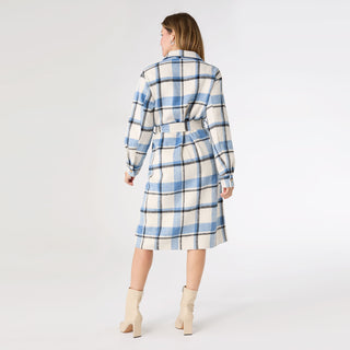 Shelley Plaid Shacket Dress with Belt - Ivory/Blue/Black Plaid