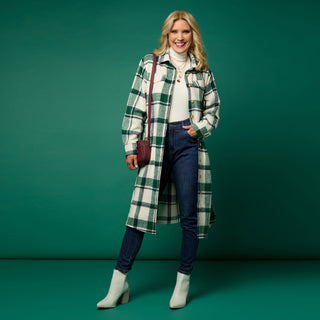 Shelley Plaid Shacket Dress with Belt - Ivory/Blue/Black Plaid