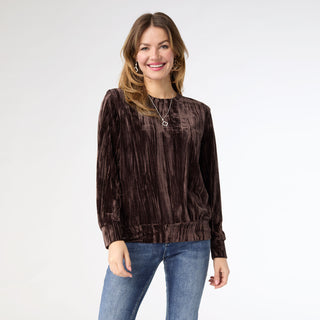 Cordilee Crinkle Velour Top - Chocolate