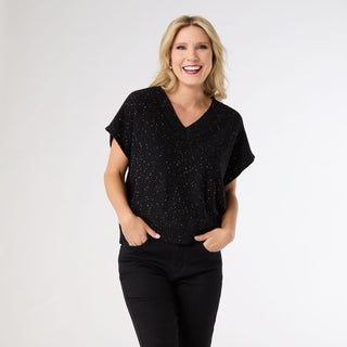 Janece Sparkle V-Neck Cap Sleeve Sweater - Black