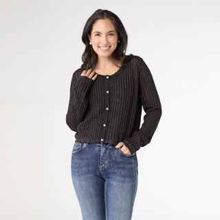 Jodilyn Open Knit Cardigan with Lurex - Black/Gold