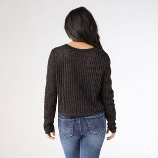 Jodilyn Open Knit Cardigan with Lurex - Black/Gold