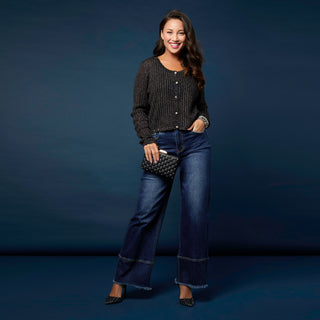 Jodilyn Open Knit Cardigan with Lurex - Black/Gold