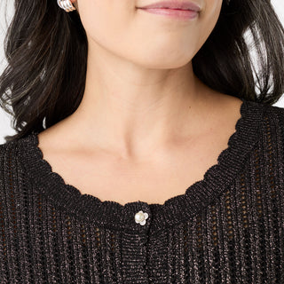 Jodilyn Open Knit Cardigan with Lurex - Black/Gold