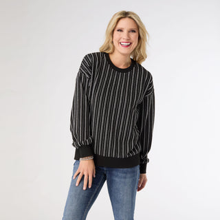 Marla Textured Stripe Top - Black/White