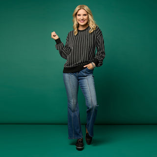 Marla Textured Stripe Top - Black/White