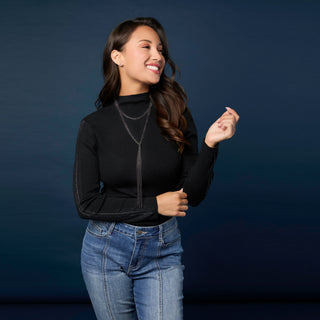 Ataya Sweater with Stripe Sparkle Sleeve - Black