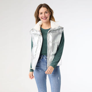Glinda Metallic Down Vest - Silver