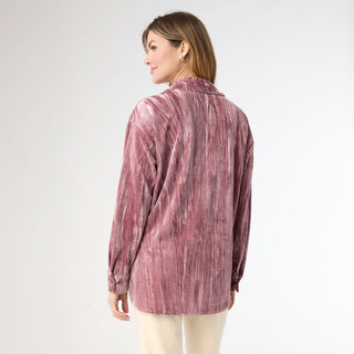 Avyanna Crinkle Velour Button Front Top - Dusty Rose