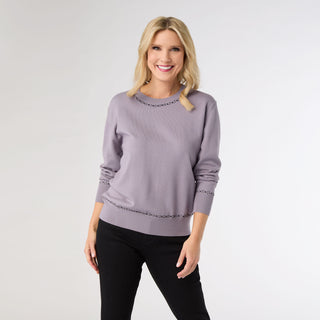 Braelyn Button Back Sweater with Rhinestones - Dusty Lavender