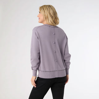 Braelyn Button Back Sweater with Rhinestones - Dusty Lavender