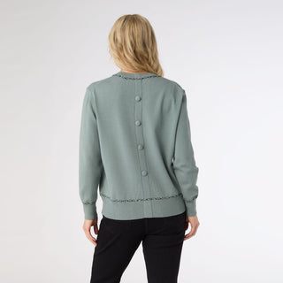Braelyn Button Back Sweater with Rhinestones - Dusty Green