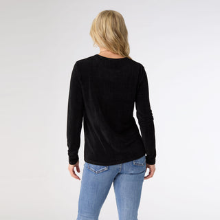 Delanie Crew Neck Textured Top - Black