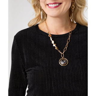 Delanie Crew Neck Textured Top - Black